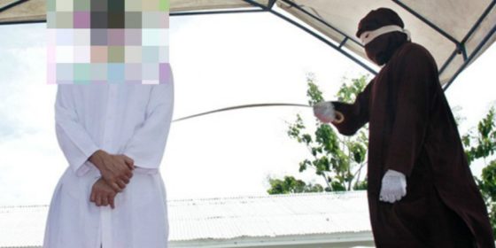 One of the gay men being caned in Aceh. Photo: (Rakyat Aceh/Jawapos.com)