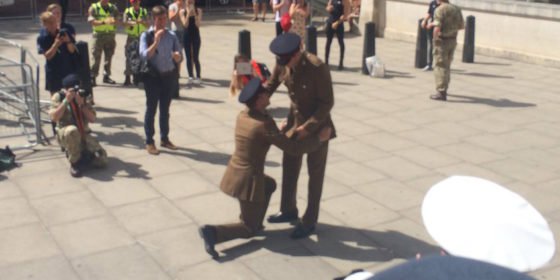 Cpl Damian Dagg goes down on one knee for his proposal to boyfriend Joshua Thorne