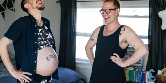 Trystan Reese, a trans man from Portland, seen here with partner Biff, gave birth to a baby boy