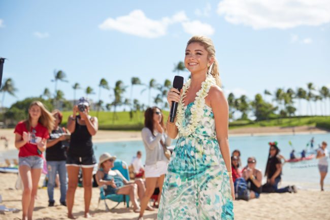 KO OLINA, HI - NOVEMBER 30: In this handout photo provided by Disney Parks, 'Modern Family' star Sarah Hyland is photographed at Aulani, a Disney Resort & Spa, during production of 'Disney Parks Frozen Christmas Celebration on November 30, 2014 on the island of Oahu in Hawai'i.' In addition to Disney friends and holiday characters, the star-studded television special, which airs Christmas Day on ABC, features performances by some of today's top musical talents at Aulani, Disneyland Resort in California, and Walt Disney World Resort in Florida. (Photo by David Murphey/Disney Parks via Getty Images)