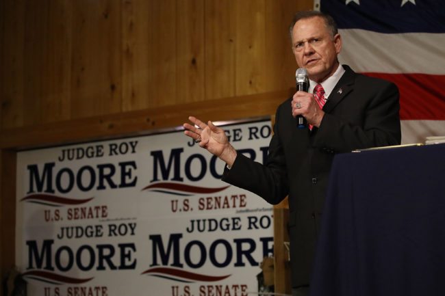 FAIRHOPE, AL - DECEMBER 05: Republican Senatorial candidate Roy Moore speaks during a campaign event at Oak Hollow Farm on December 5, 2017 in Fairhope, Alabama. Mr. Moore is facing off against Democrat Doug Jones in next week's special election for the U.S. Senate. (Photo by Joe Raedle/Getty Images)