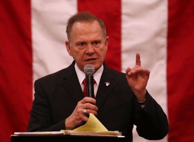 MIDLAND CITY, AL - DECEMBER 11: Republican Senatorial candidate Roy Moore speaks during a campaign event at Jordan's Activity Barn on December 11, 2017 in Midland City, Alabama. Mr. Moore is facing off against Democrat Doug Jones in tomorrow's special election for the U.S. Senate. (Photo by Joe Raedle/Getty Images)