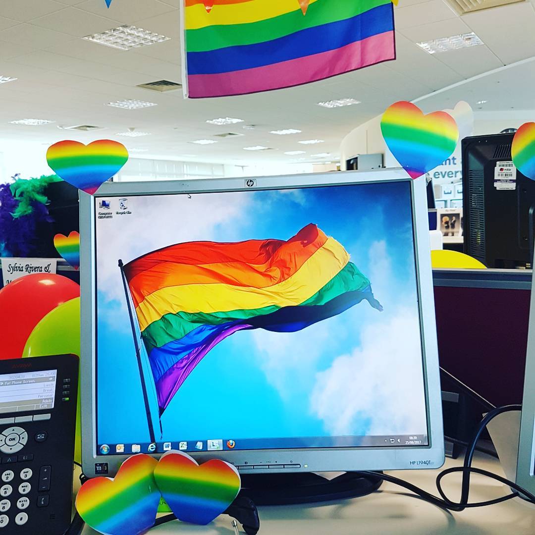 Rainbow decorations in the npower office