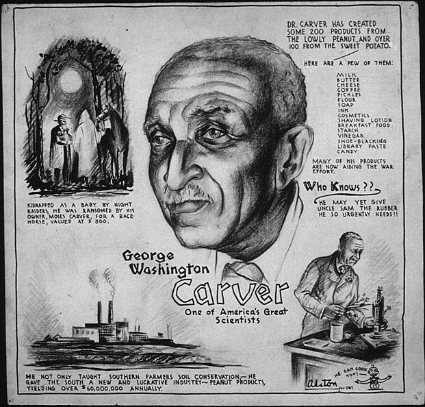 World War II poster, circa 1943, describing George Washington Carver as a national hero