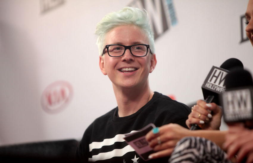 Tyler Oakley speaking at the 2014 VidCon at the Anaheim Convention Center in Anaheim, California