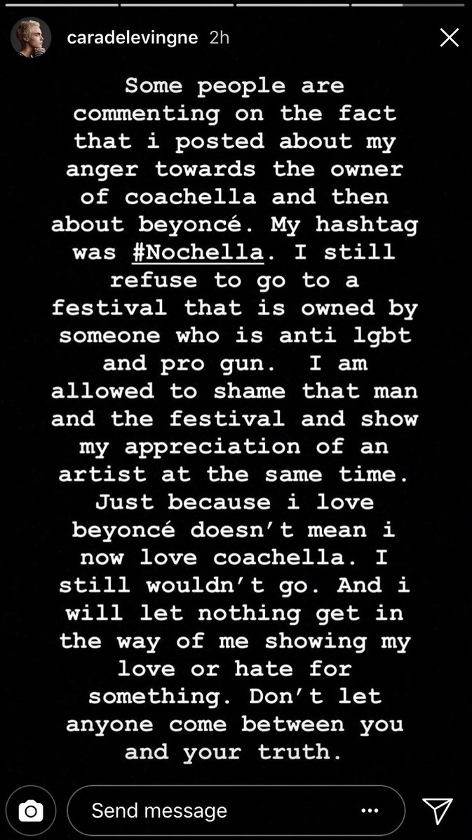 Cara Delevingne's Instagram story about Coachella