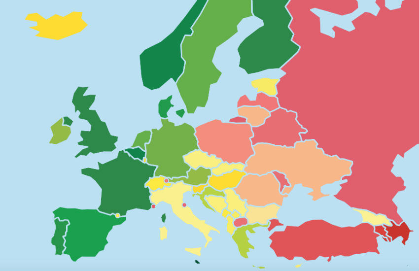 Map of LGBTI-friendly countries in Europe