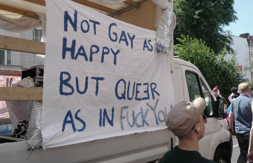 Popular slogan using queer