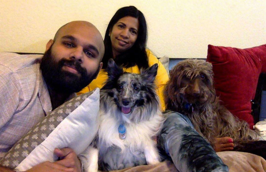 Sharmila Michael and son Mark with their two dogs