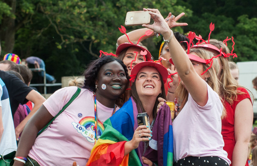 Girls posing for a selfie at Sheffield Pride 2017