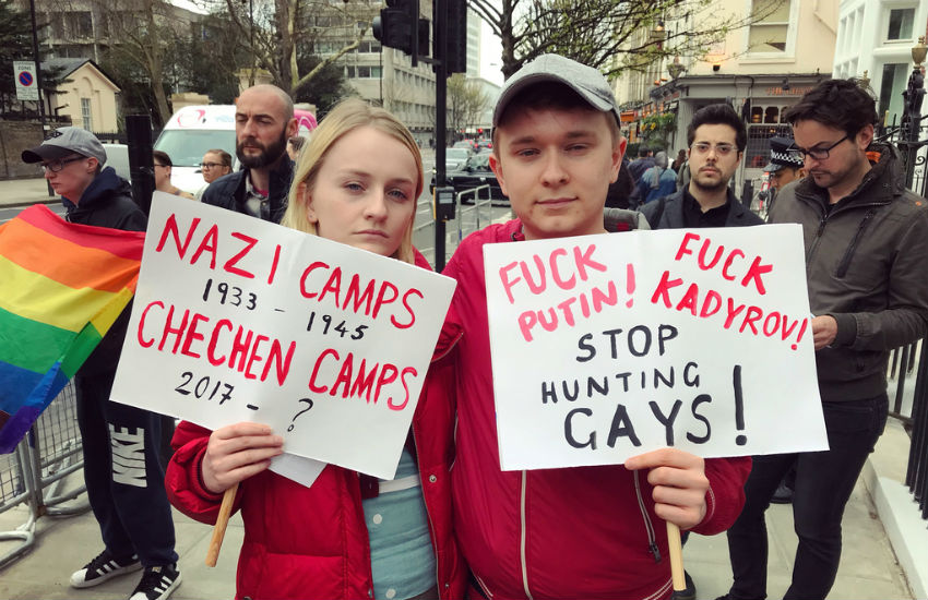 Chechnya protest outside of Russian Embassy in London
