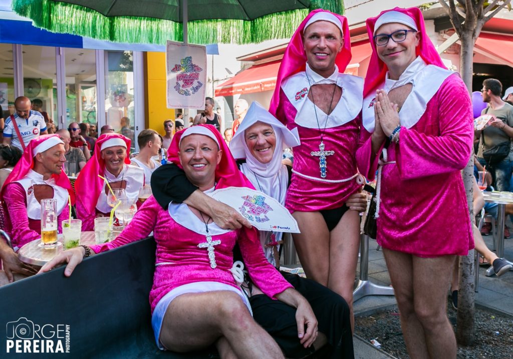 Marchers dressed up as nuns in pink at Sitges Gay Pride