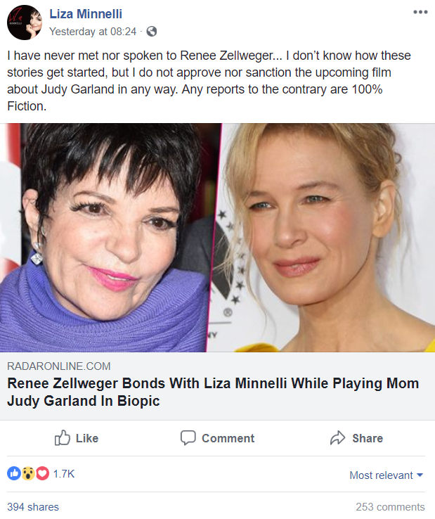 Liza Minnelli's Facebook post