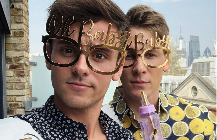 Tom Daley and Dustin Lance Black at their surprise baby shower