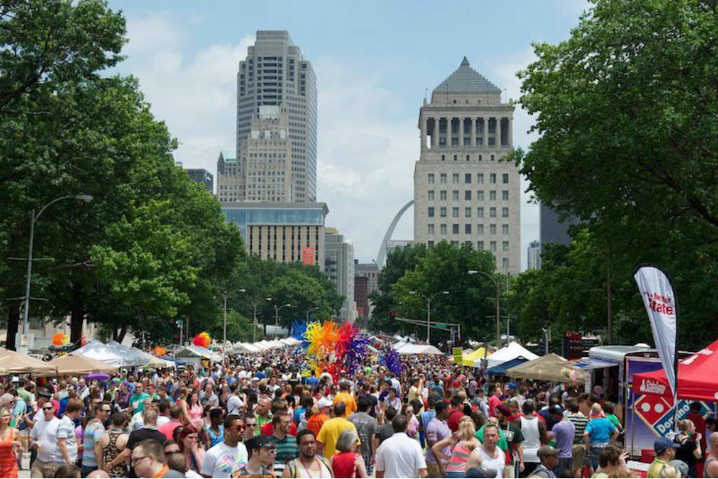 Marchers on a sunny day at St. Louis PrideFest