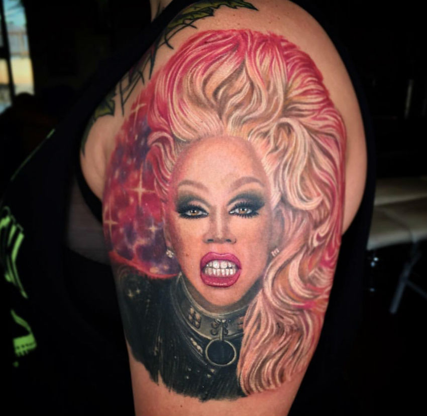 Mama Ru - an incredibly detailed RuPaul tattoo by @the_art_of_dekay 