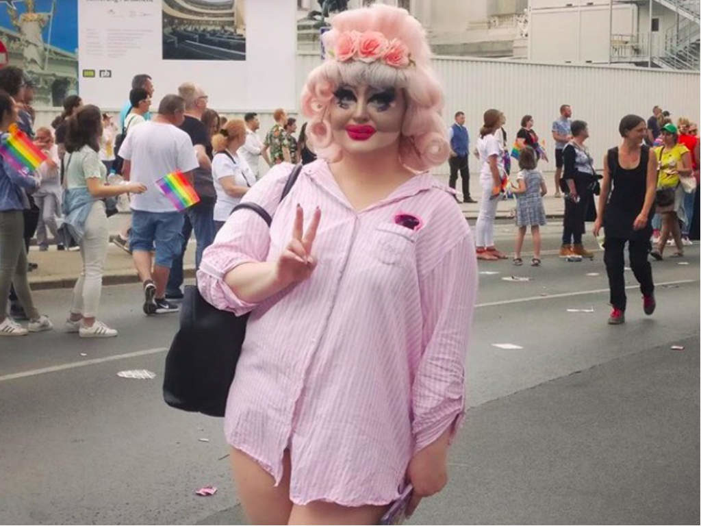 A drag queen posing during Vienna Pride Parade