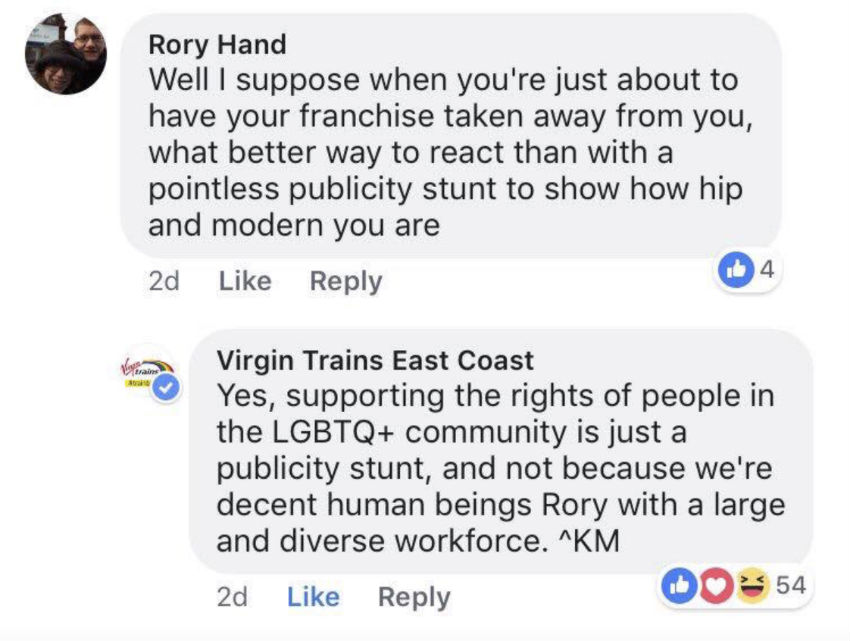 The Virgin East Coast Facebook exchange