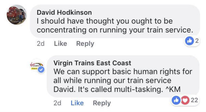 The Virgin East Coast Facebook exchange