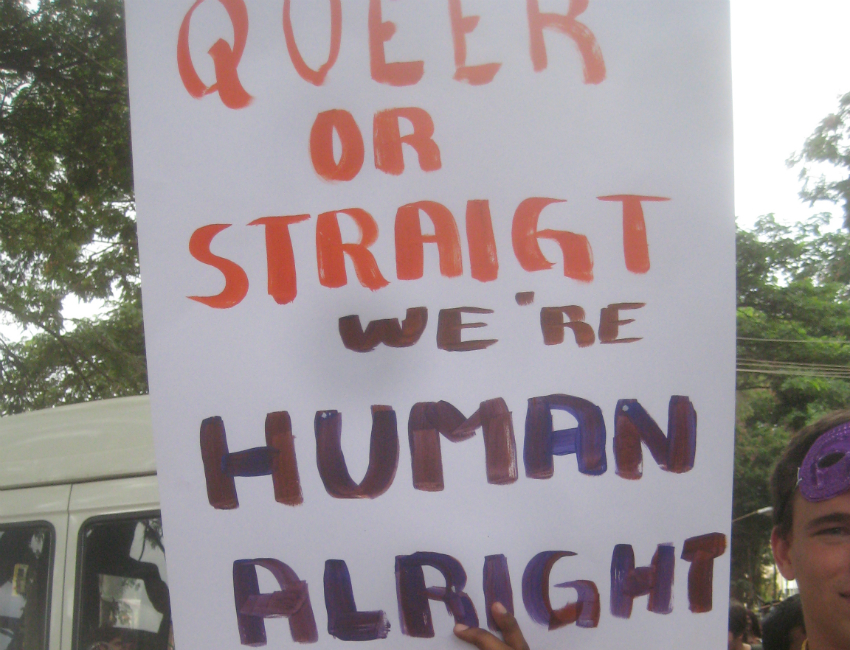 Protest sign at Bangalor Pride, pre repeal of Section 377