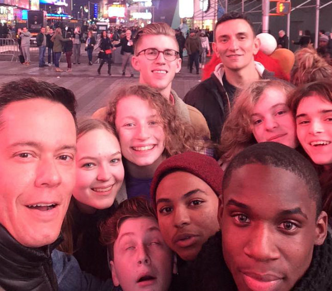 Puck with campers in NYC