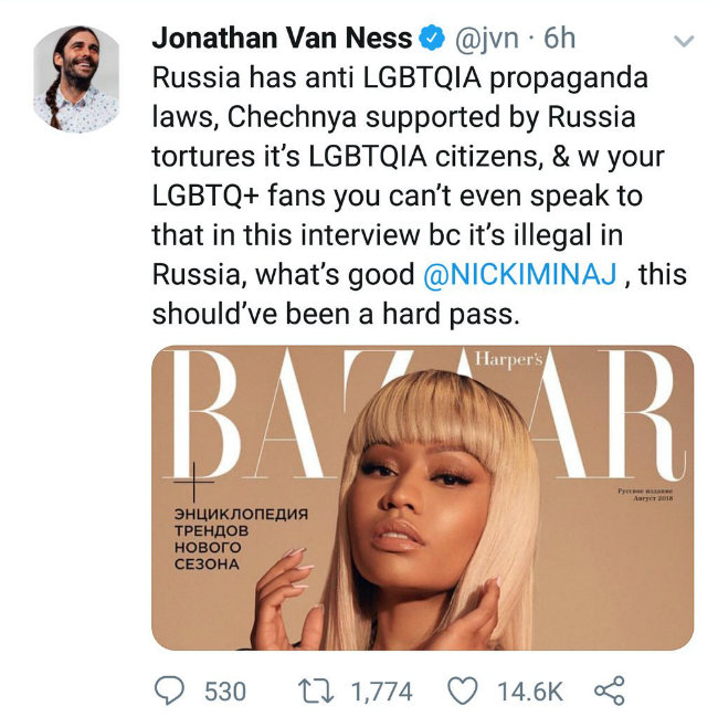 Jonathan Van Ness' tweet about Nicki Minaj