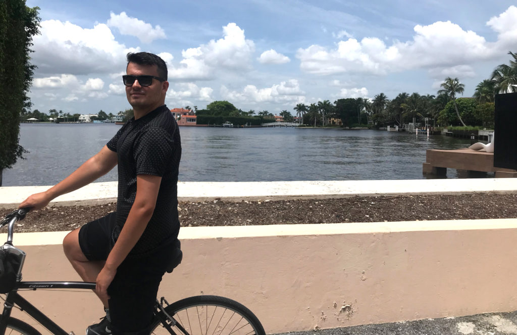 Joe stopping for a break while biking in Palm Beach | Joe Morgan