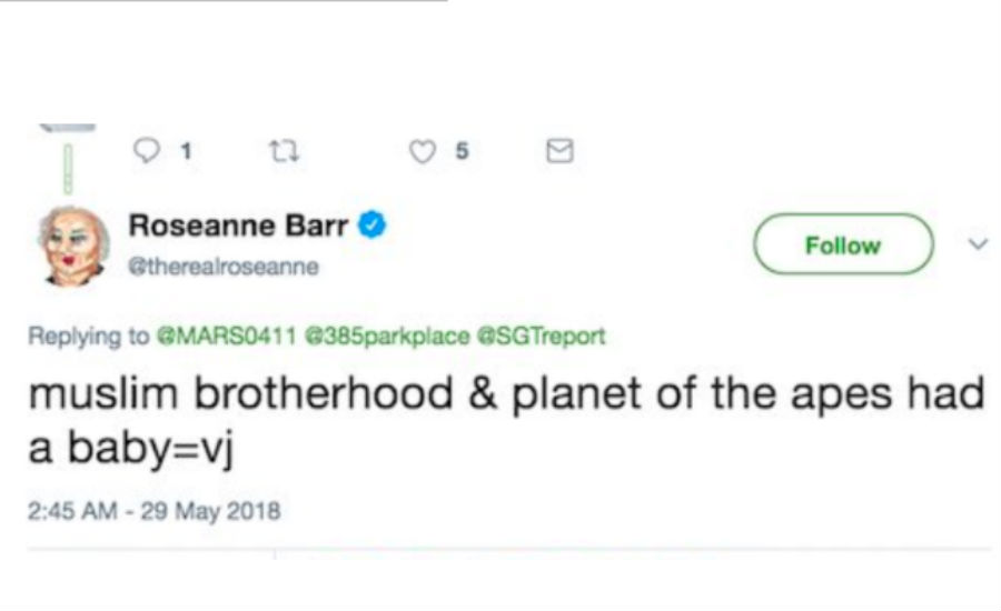 Racist tweet from Roseanne Barr