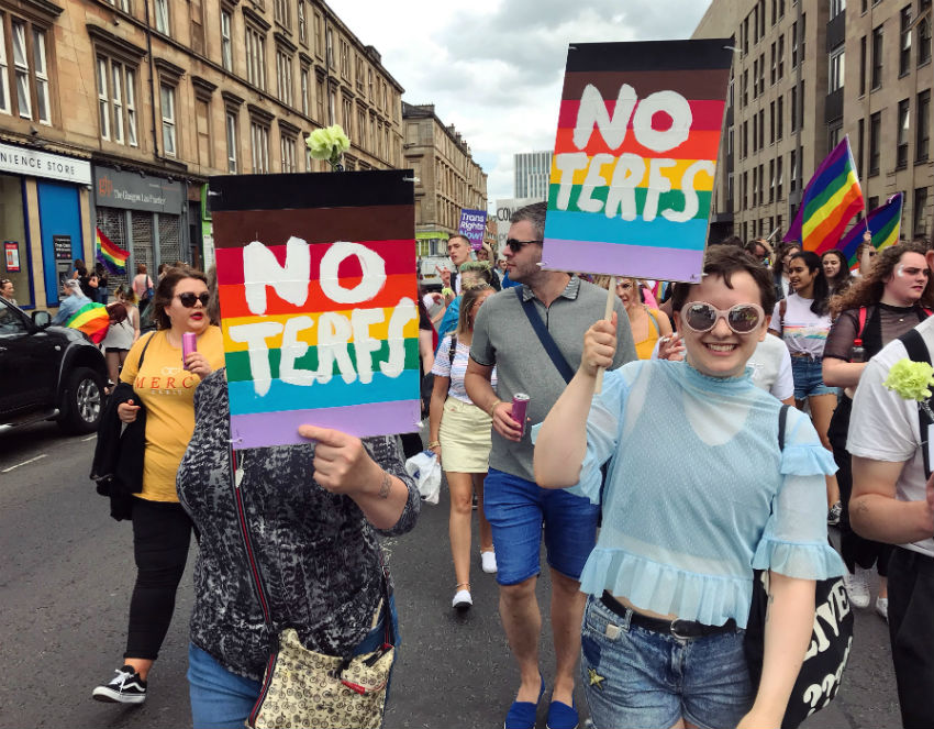 'No TERFS' at Glasgow Pride