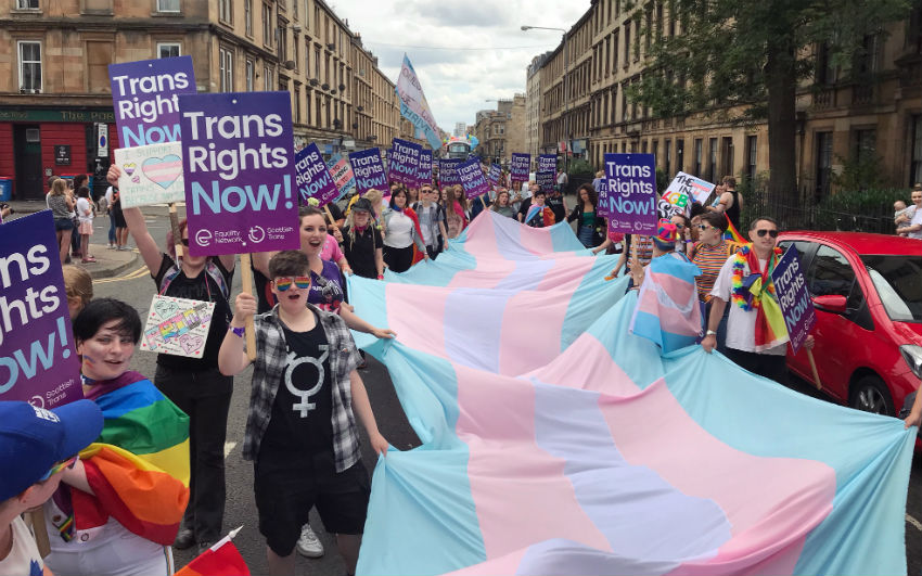 Europe's biggest trans flag carried through the streets of Glasgow