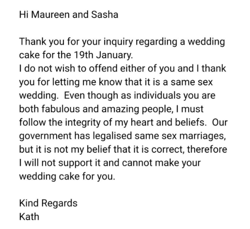 The email messages from Kath's Devine Cakes in New Zealand