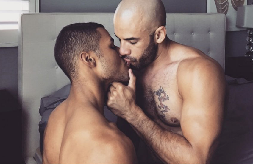 Two gay porn stars kiss