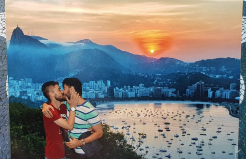 Gay couple kissing in photo in Brazil