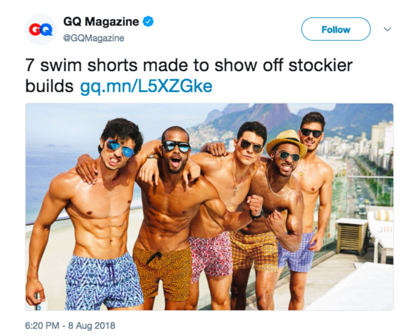 GQ tweet about swim shorts for the stocky man
