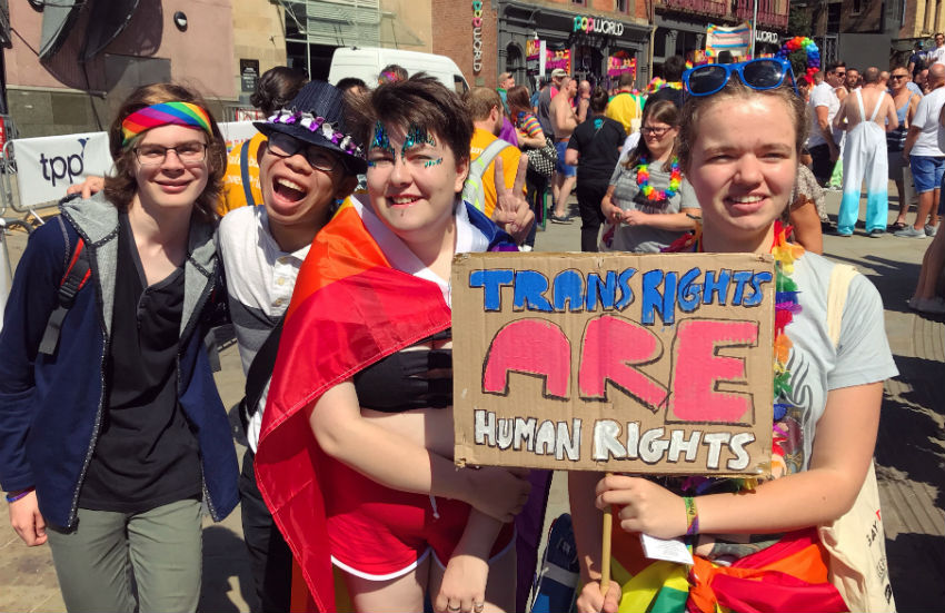 'Trans rights are human rights' sign at Leeds Pride