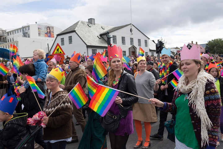 Marchers at Reykjavik Pride parade in 2014.