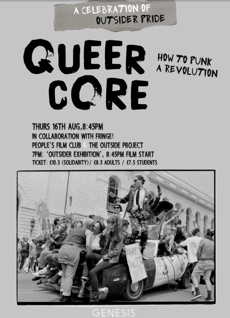 A poster for queer core event in black and white