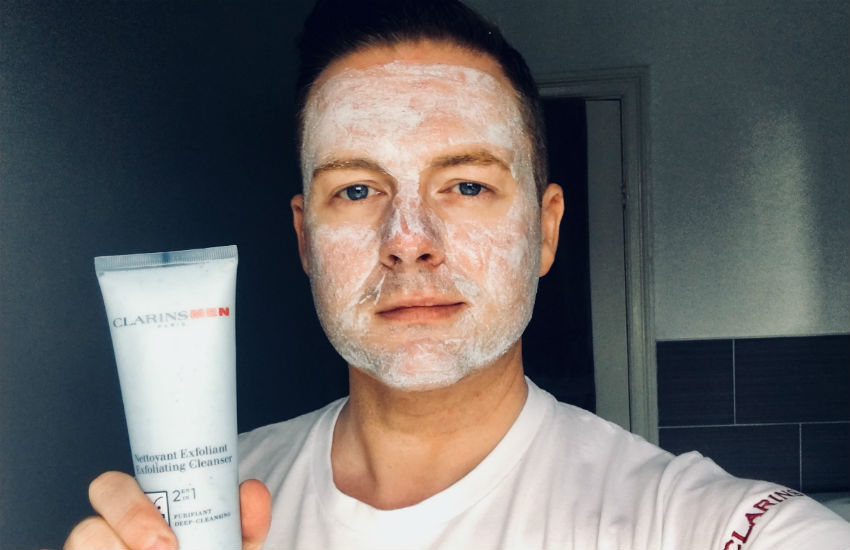 Clarins Events Presenter, Jason Roberts wearing facial cleanser