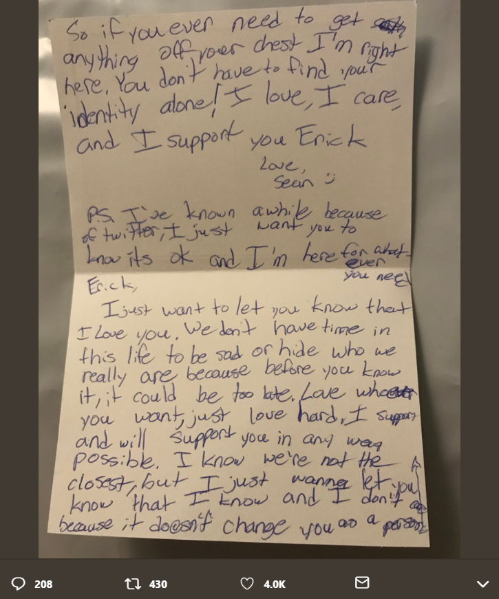 The letter Erick received