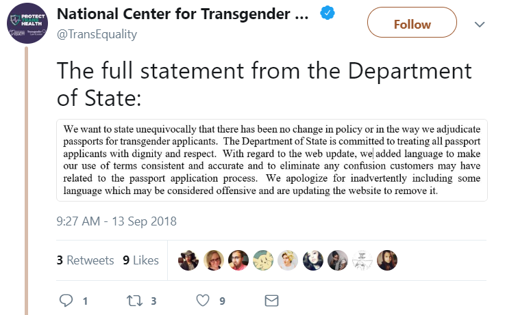 Statement from the State Department