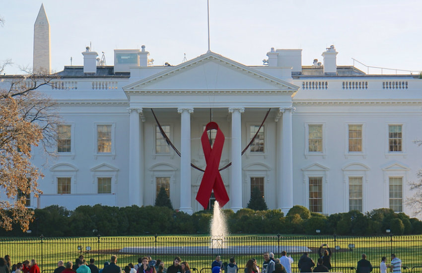 A red ribbon at the White House for World AIDS Day